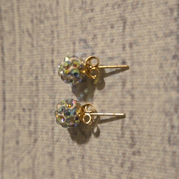 14kt Yellow Gold Stud Earrings w/ AB Crystals by Swarovski NEW - Picture 5 of 7